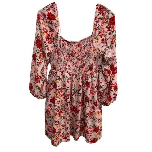 Old Navy Floral Print Long Sleeve Square Neck Smocked Mini Dress Sz S Babydoll - Picture 3 of 9